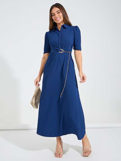 women navy blue polyester a-line dress - 21457629 -  Standard Image - 0