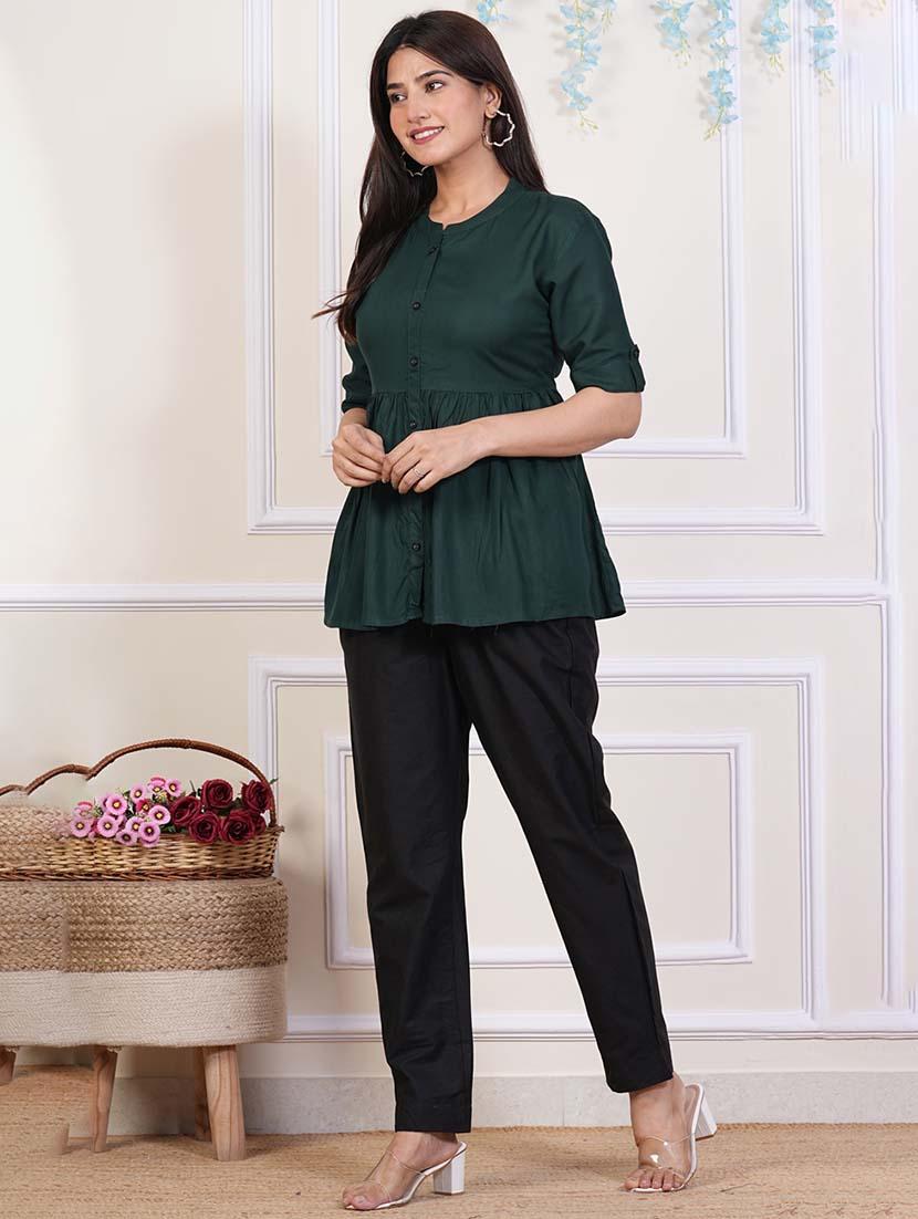 women solid top and trouser co-ord set - 21457951 - Standard Image - 3