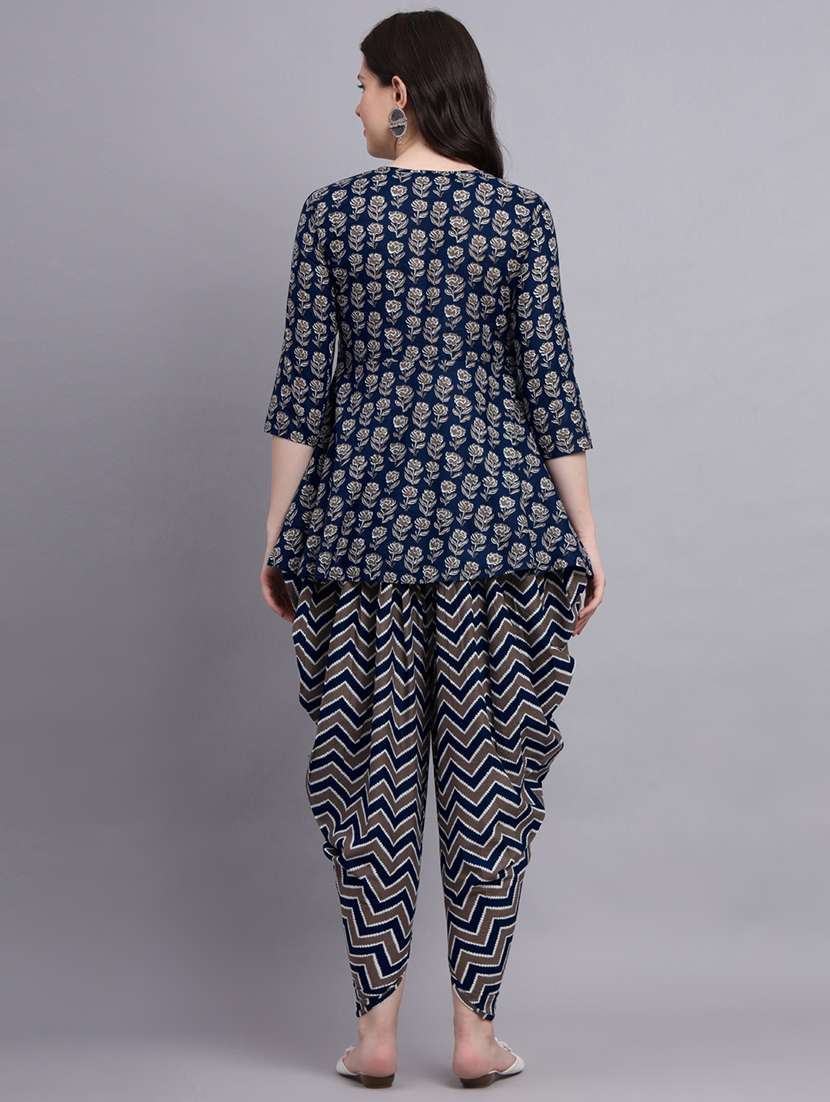 women blue floral printed dhoti kurta set - 21458029 -  Standard Image - 3