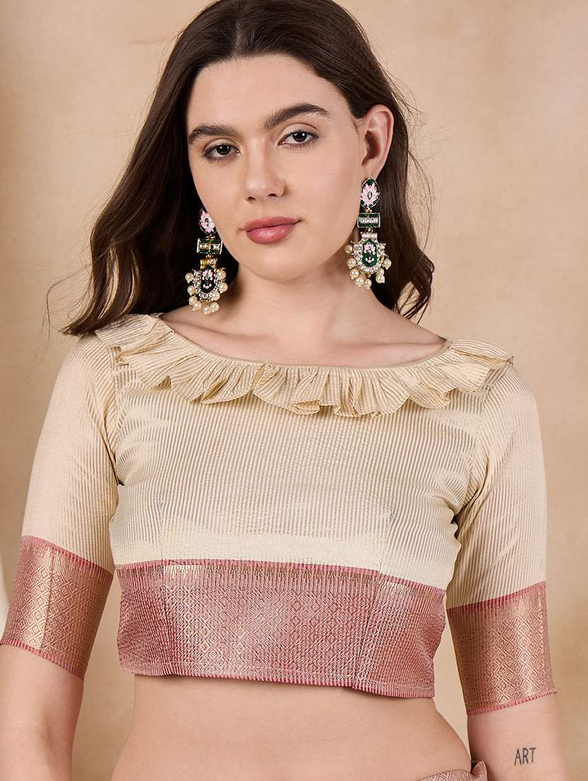 women solid with bordered saree with blouse - 21458112 -  Standard Image - 3