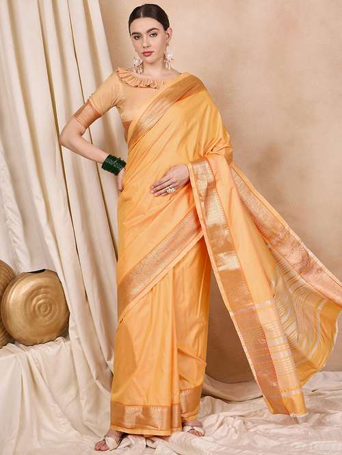 women solid with bordered saree with blouse - 21458113 - Standard Image - 0
