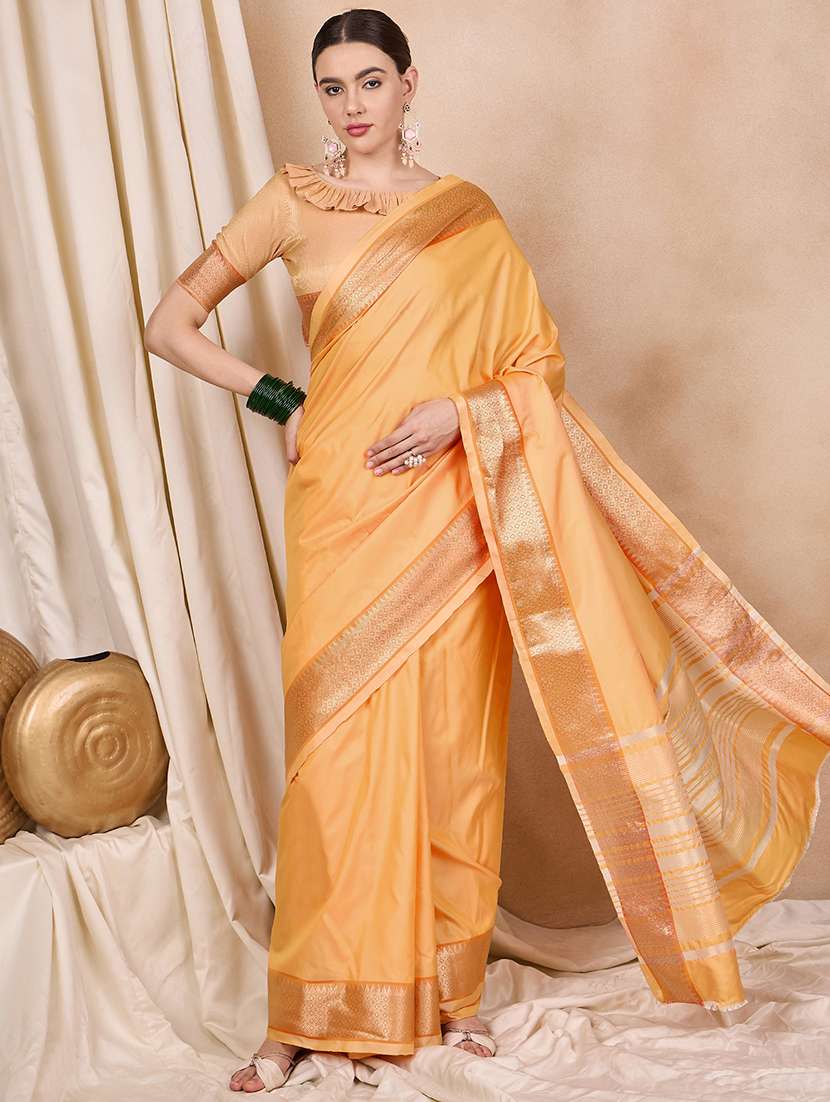 women solid with bordered saree with blouse - 21458113 - Zoom Image - 0