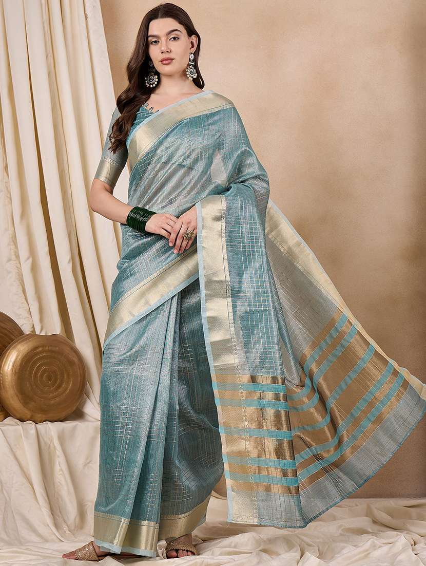 women light blue handloom saree with blouse