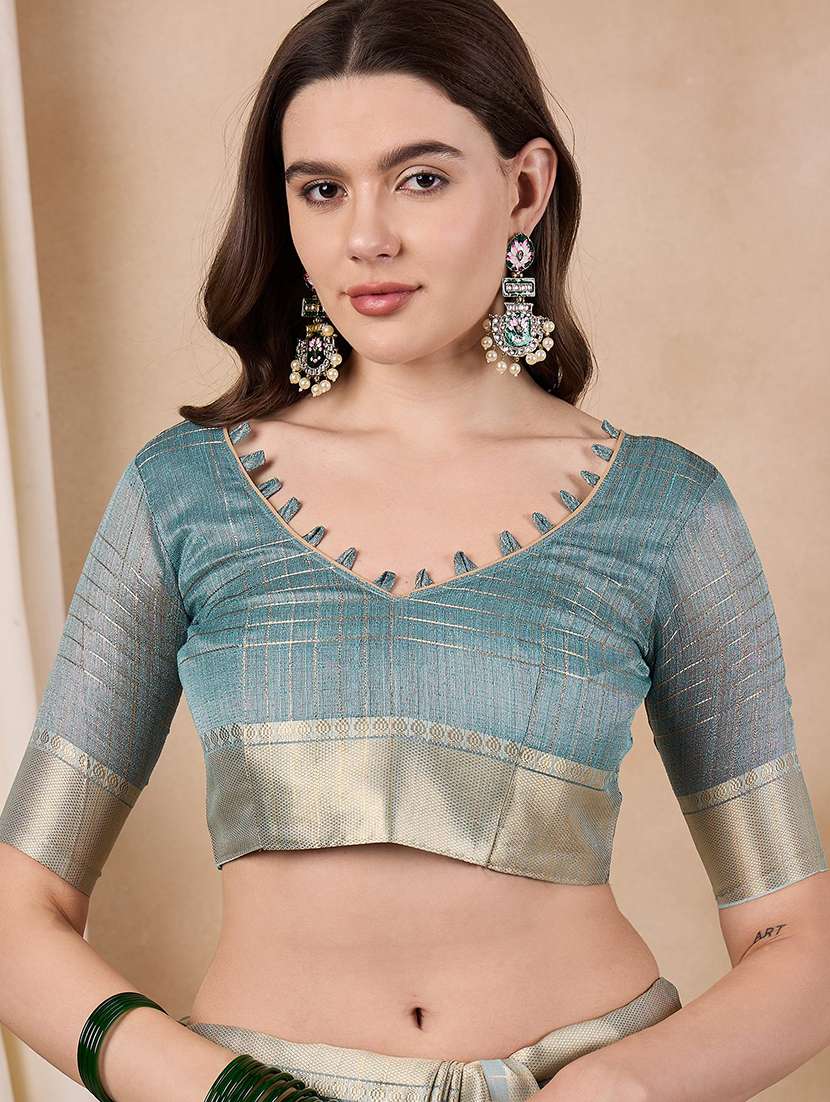 women light blue handloom saree with blouse - 21458121 -  Standard Image - 3