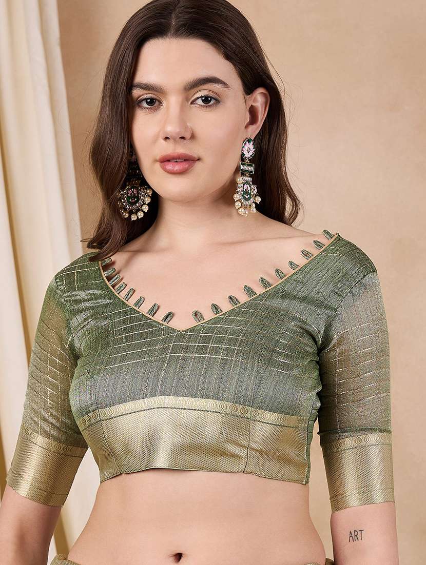 women green handloom saree with blouse - 21458122 -  Standard Image - 3