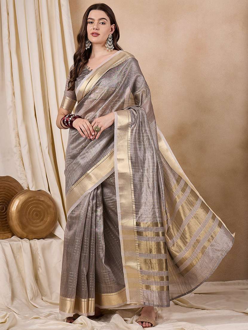women pearl grey handloom saree with blouse
