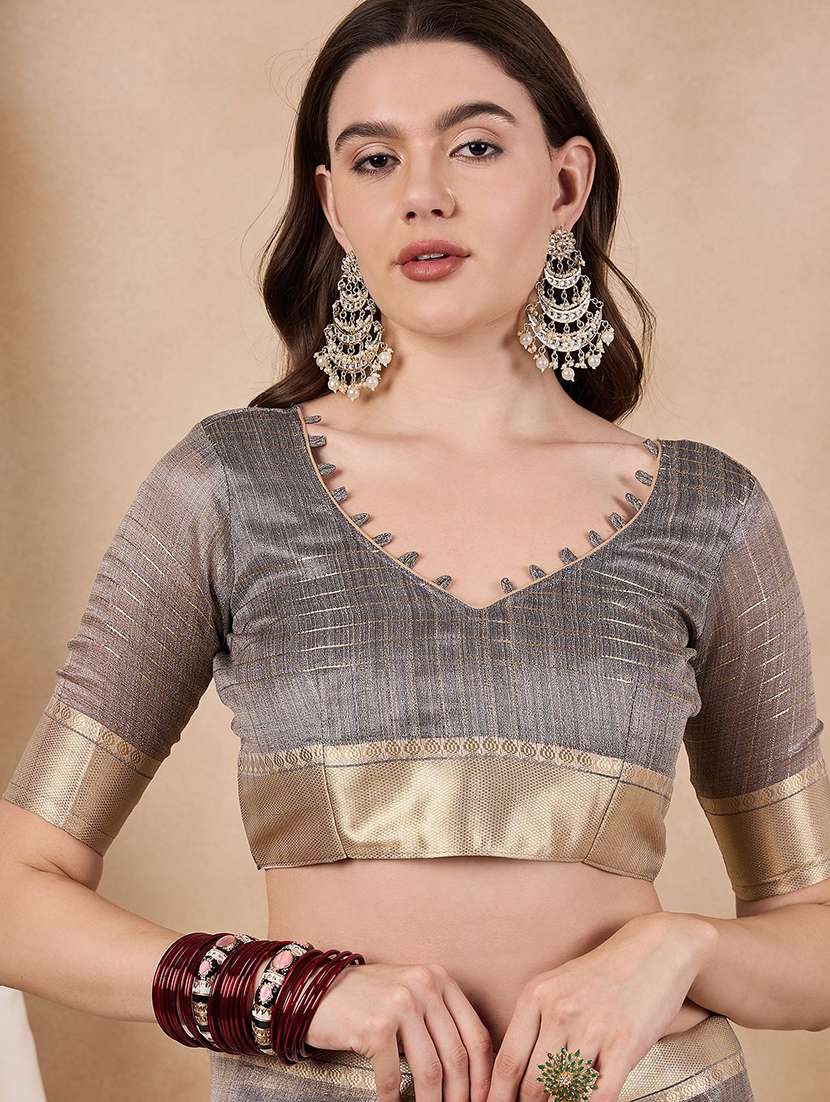 women pearl grey handloom saree with blouse - 21458124 -  Standard Image - 3