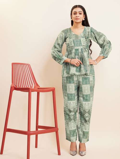 green cotton blend coord set - 21458254 - Standard Image - 0