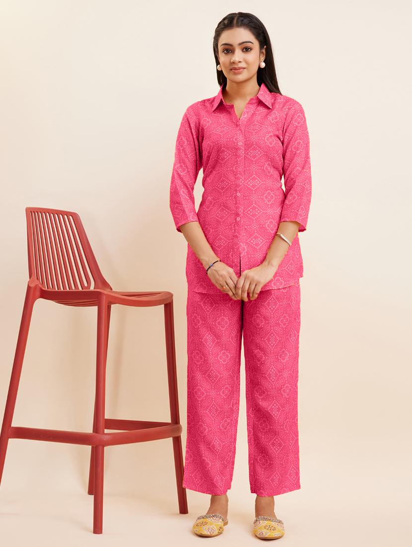 pink printed top pants set - 21458256 - Zoom Image - 0