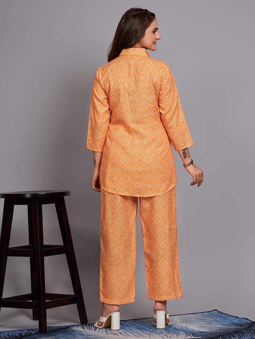 orange printed top pants set - 21458257 - Standard Image - 3