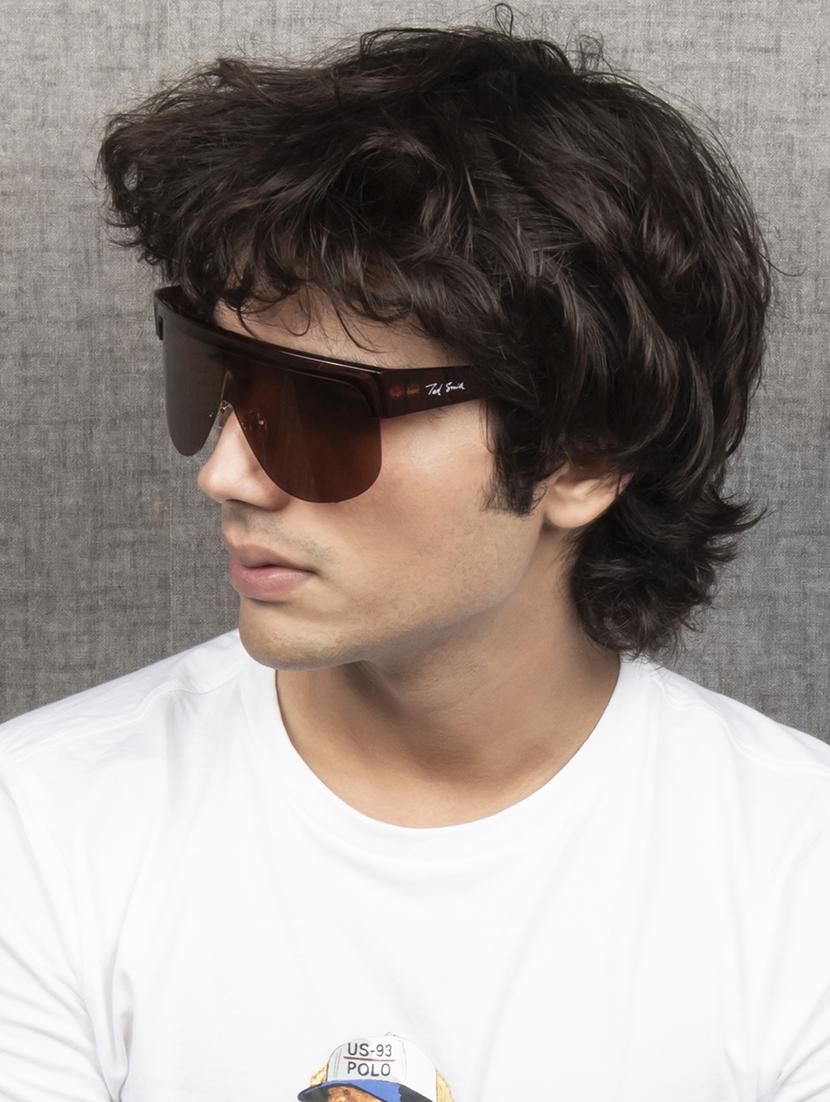 ted smith brown shield sunglasses for men & women | half rim & acetate frame | large face ( 65-20-135 ) - 21458287 - Standard Image - 5