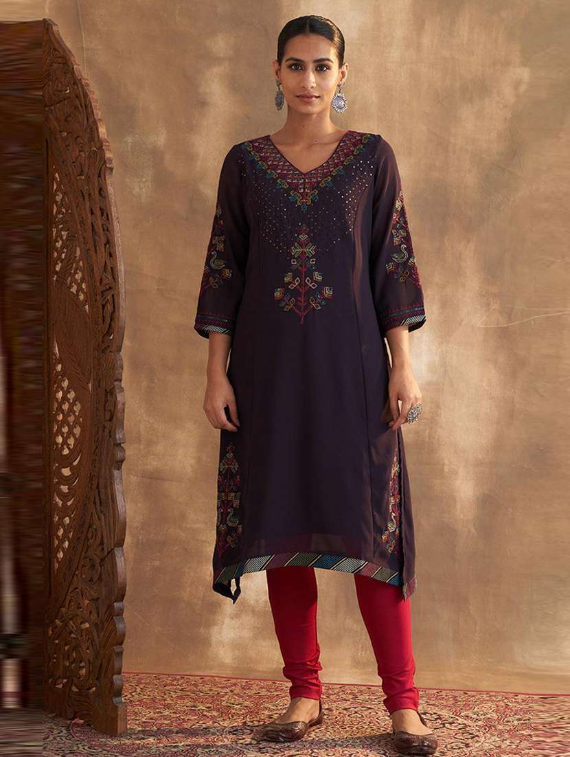 women purple linen a-line kurta - 21458738 - Zoom Image - 0
