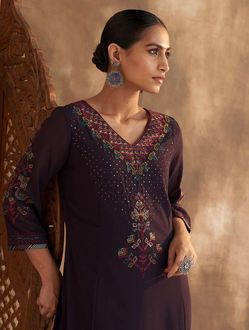 women purple linen a-line kurta - 21458738 - Standard Image - 3