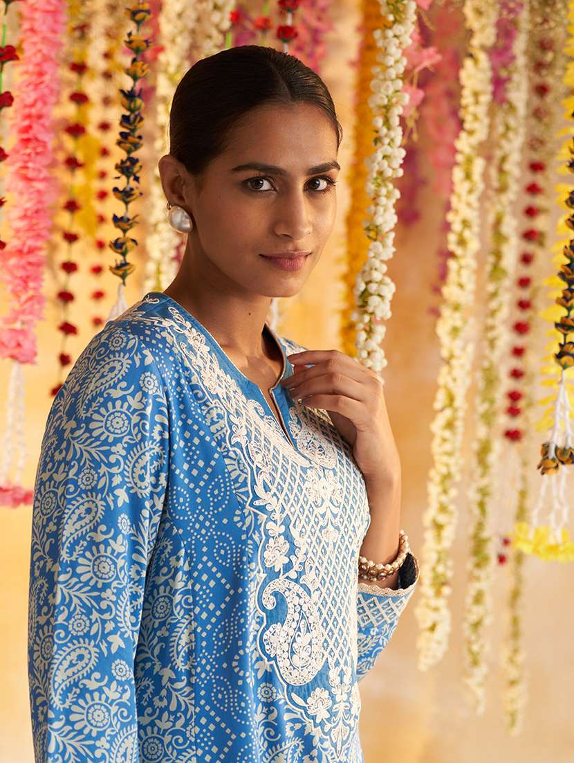 women light blue modal a-line kurta - 21458750 - Standard Image - 3