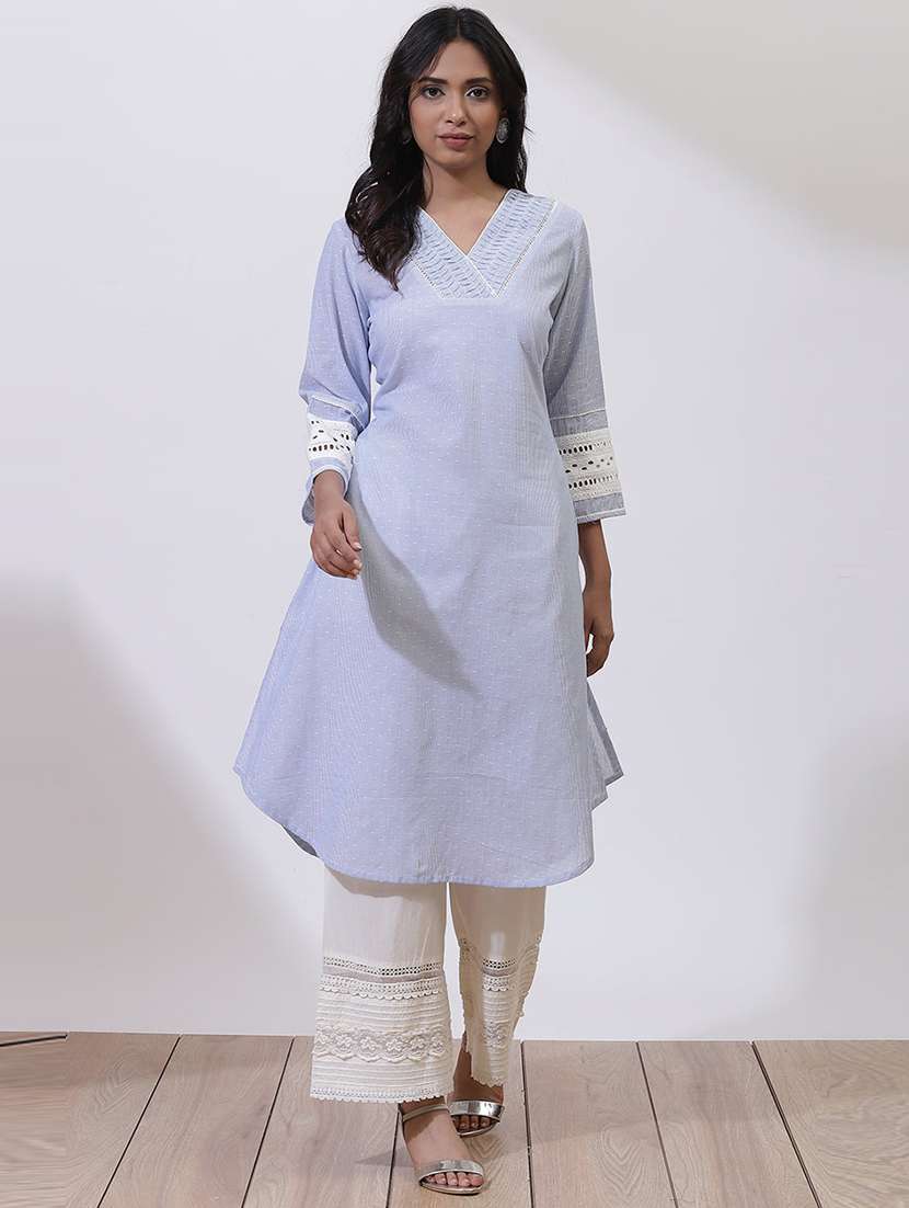 women light blue cotton a-line kurta - 21458792 - Zoom Image - 0