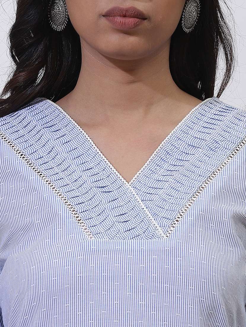 women light blue cotton a-line kurta - 21458792 - Standard Image - 3