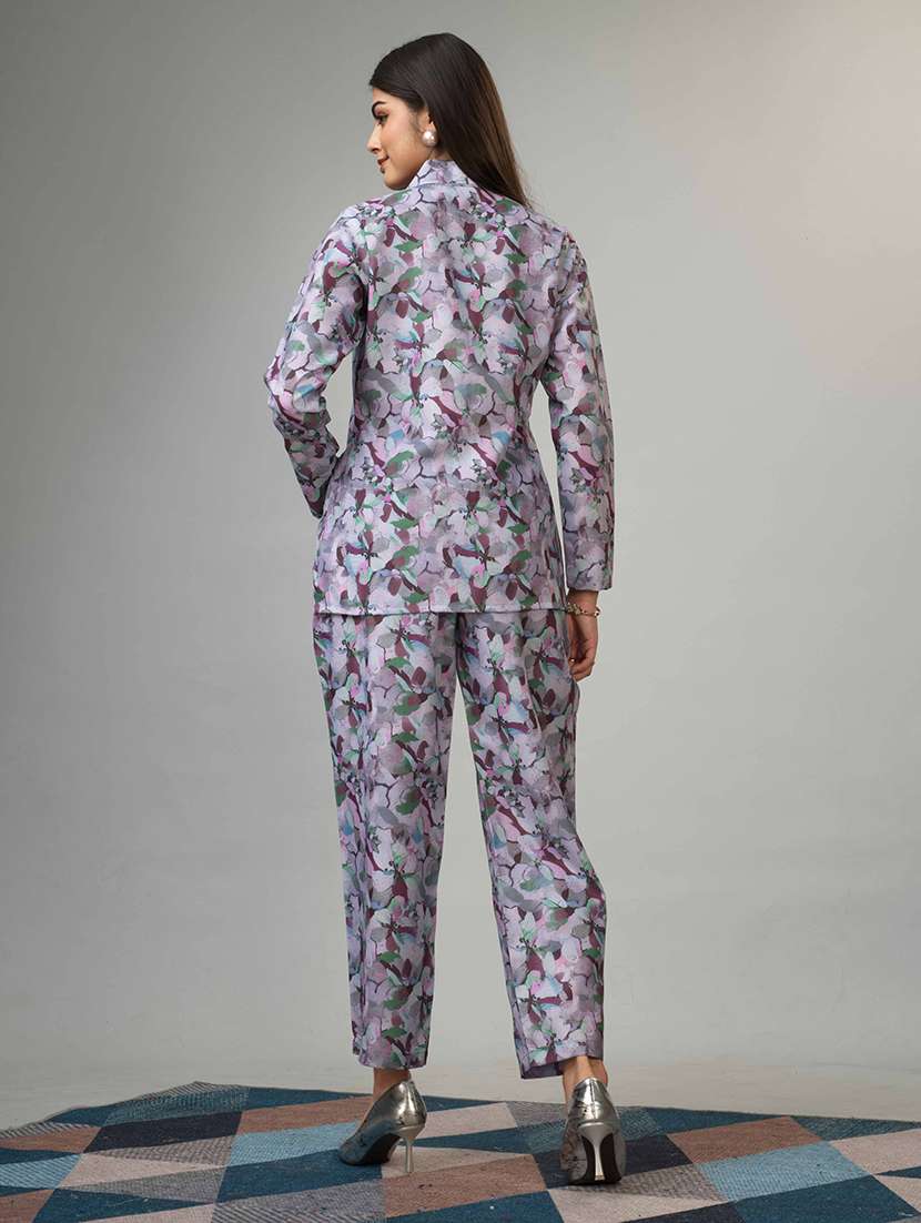 purple printed blazer and trousers set co-ord - 21458811 -  Standard Image - 3