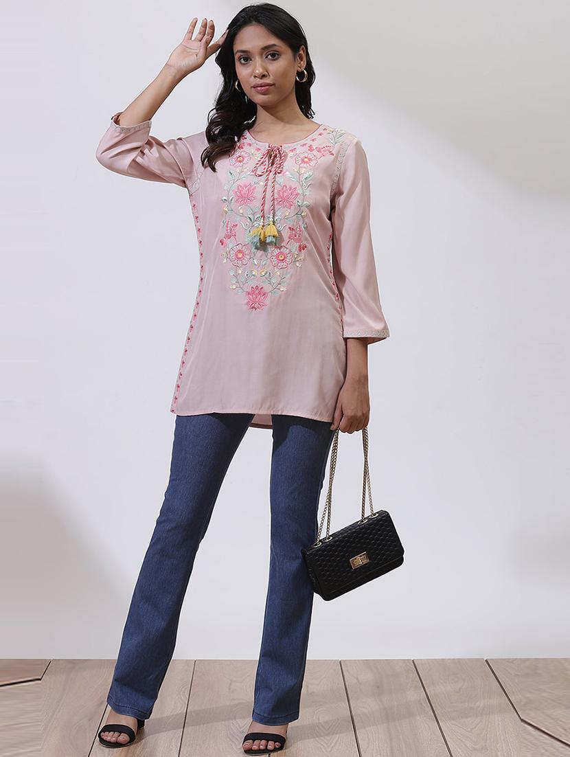 women pink cotton straight kurti - 21458915 - Standard Image - 3