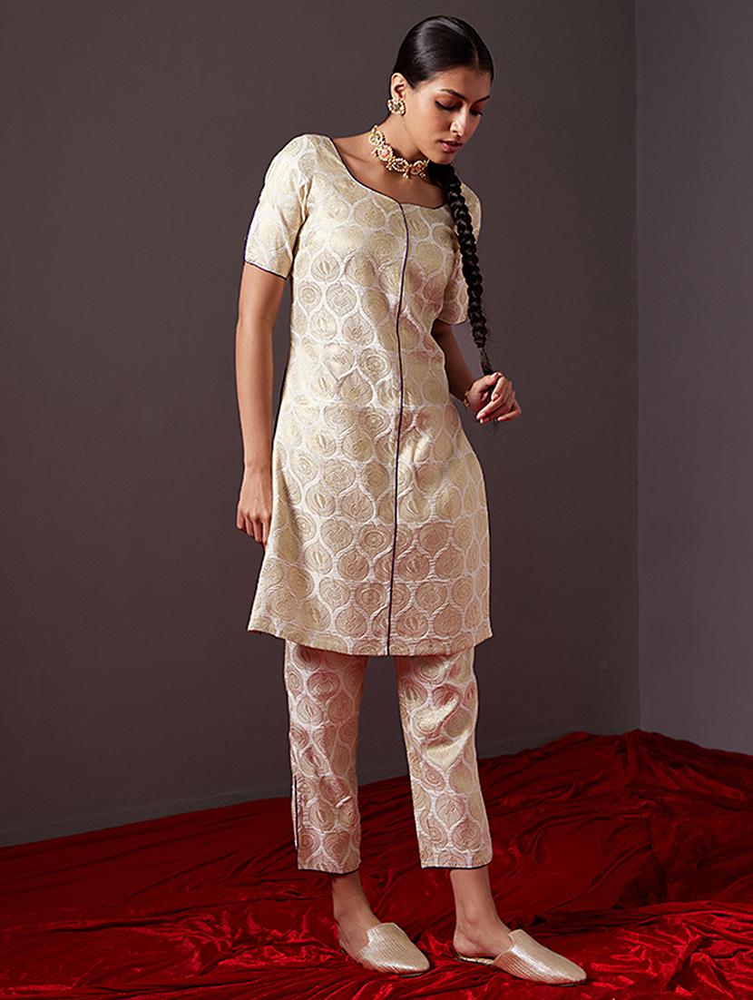 white cotton silk straight kurta