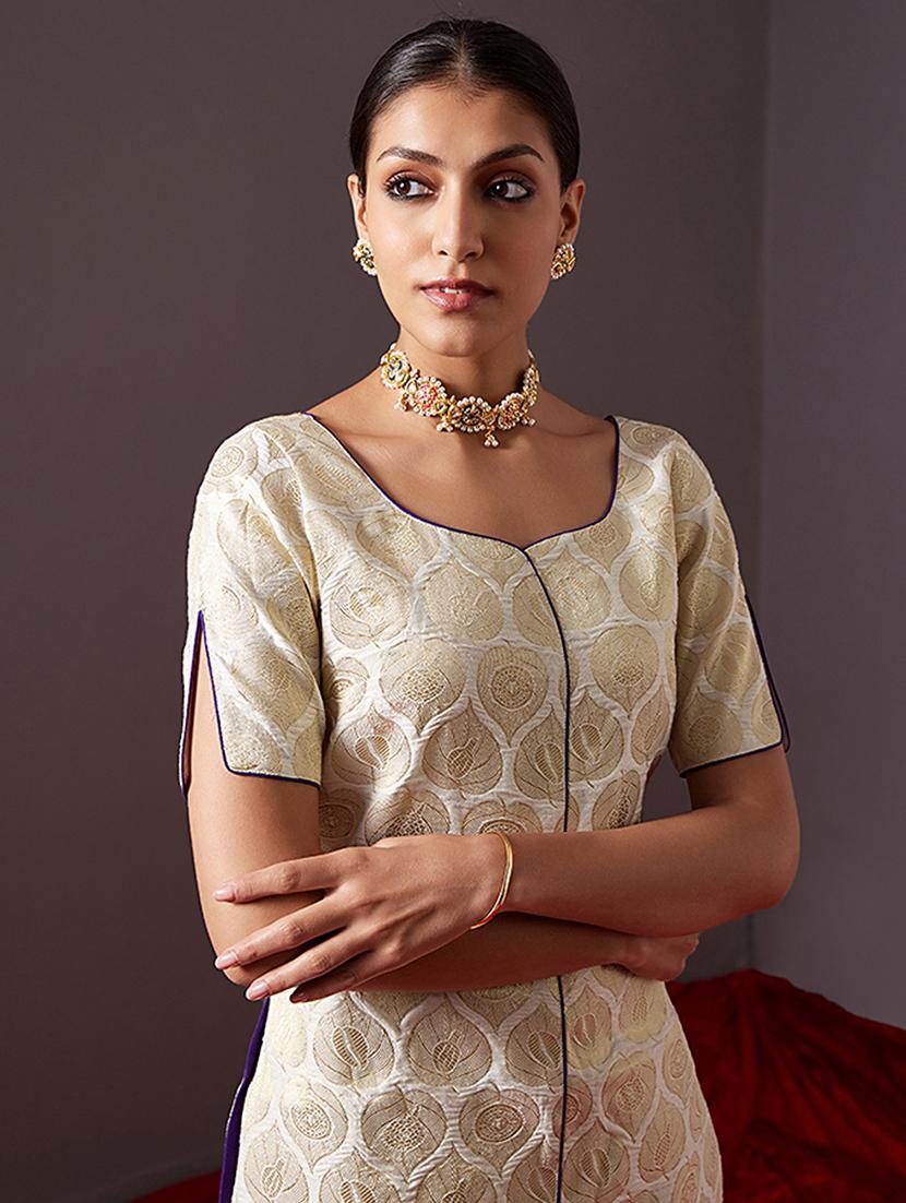 white cotton silk straight kurta - 21459325 - Standard Image - 3