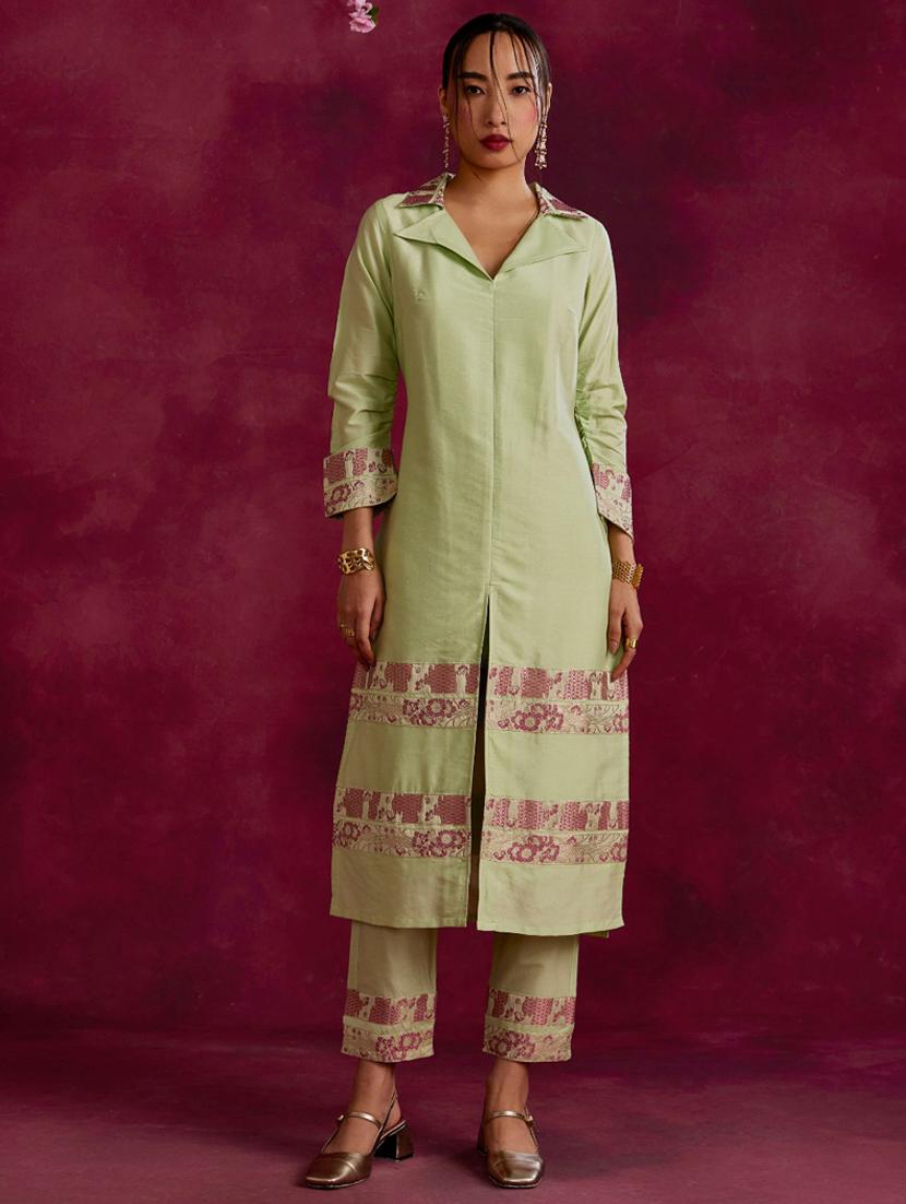 women lapel neck front & side both slit kurta - 21459345 - Zoom Image - 0