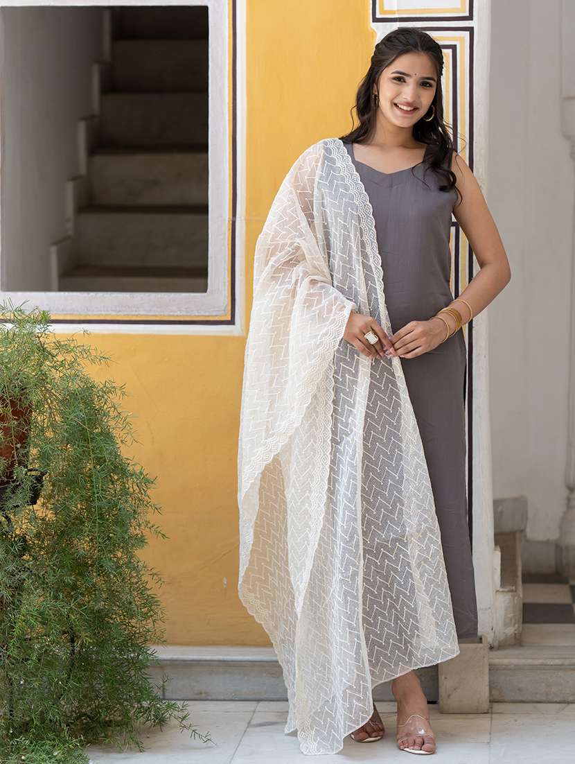 women grey silk straight kurta - 21459719 - Zoom Image - 0