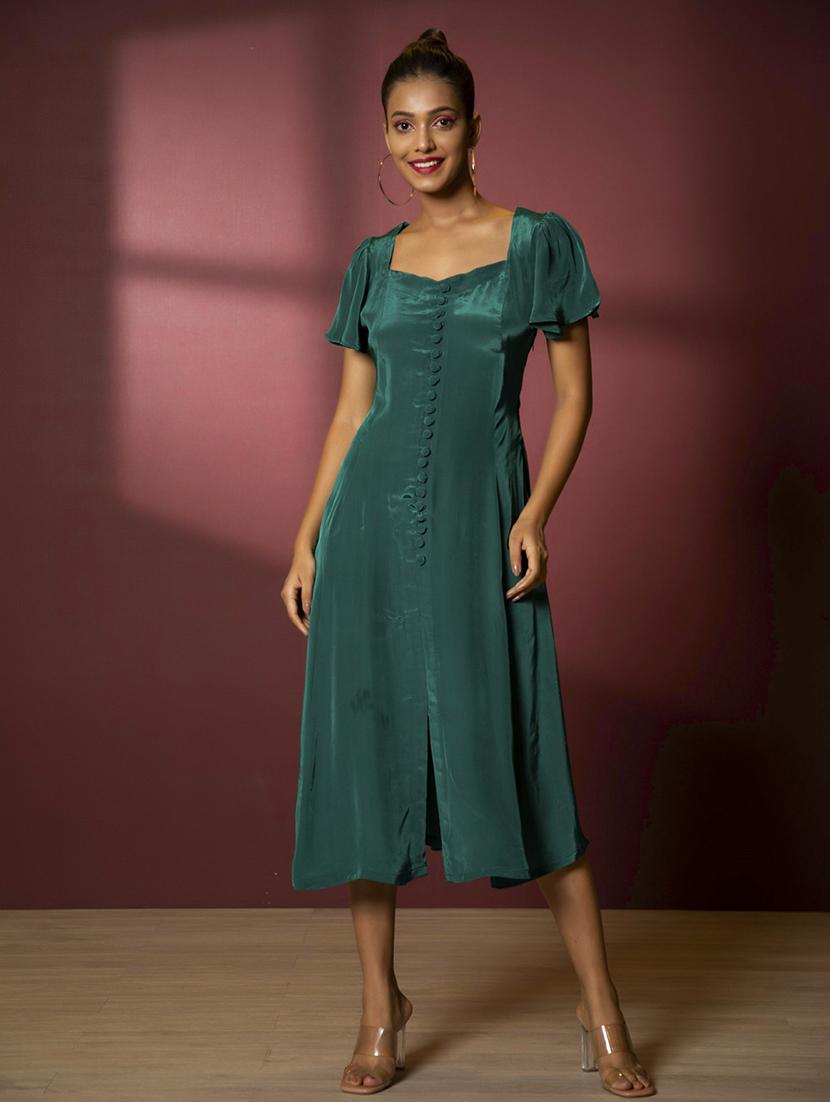 women green solid a-line dress - 21460101 -  Zoom Image - 0
