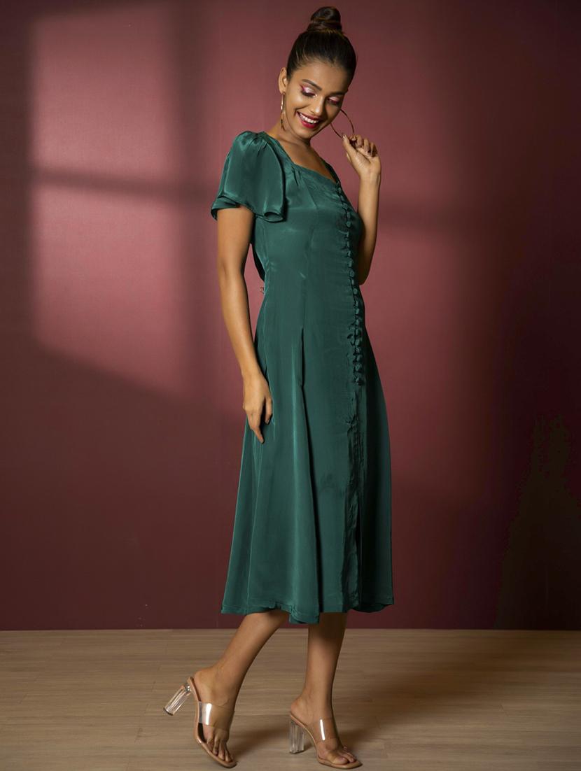 women green solid a-line dress - 21460101 - Standard Image - 3