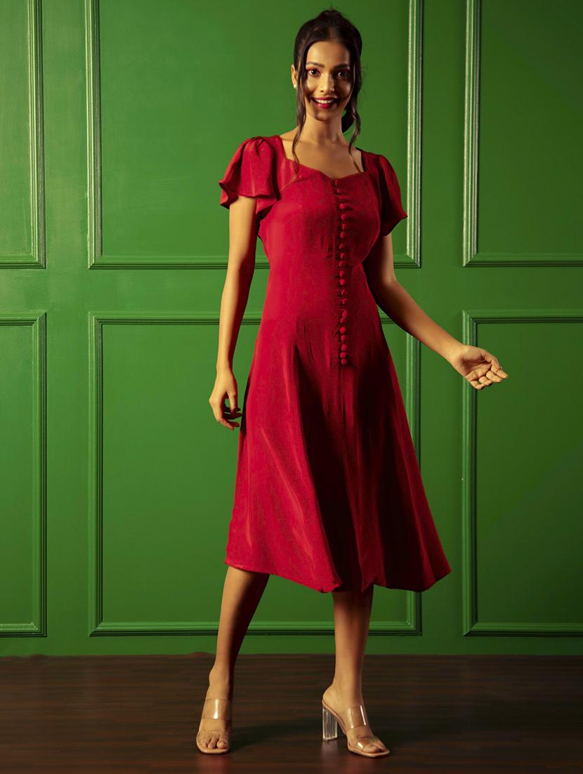 women red solid a-line dress - 21460102 - Zoom Image - 0