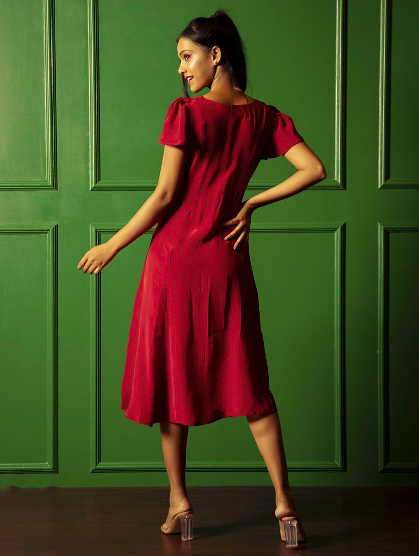 women red solid a-line dress - 21460102 - Standard Image - 3