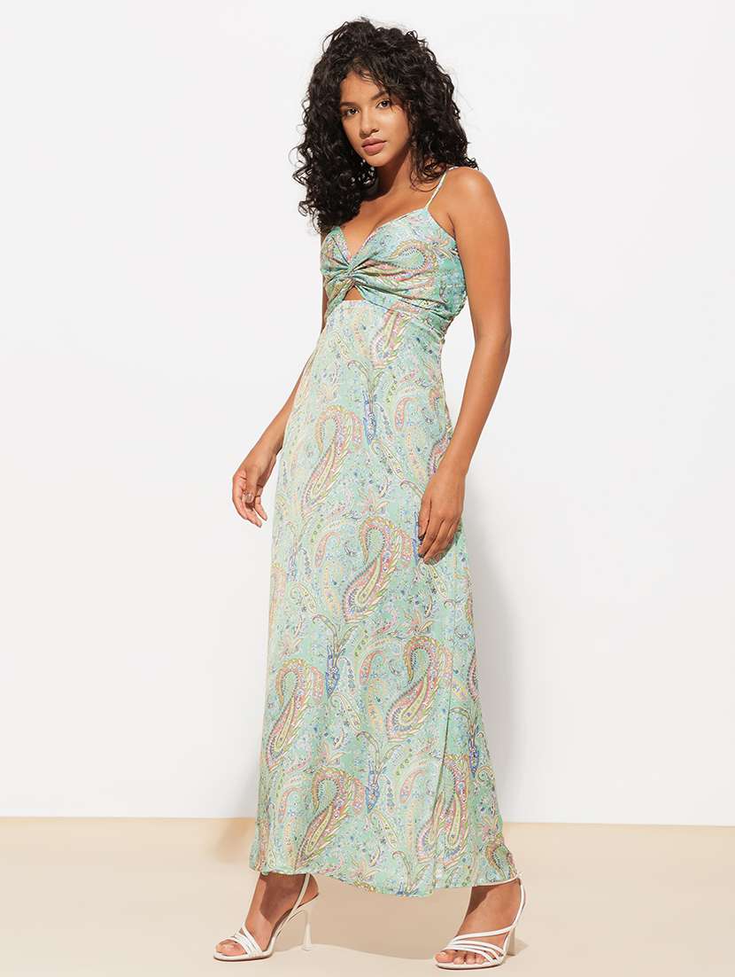 women green paisley printed a-line dress - 21460105 -  Standard Image - 3