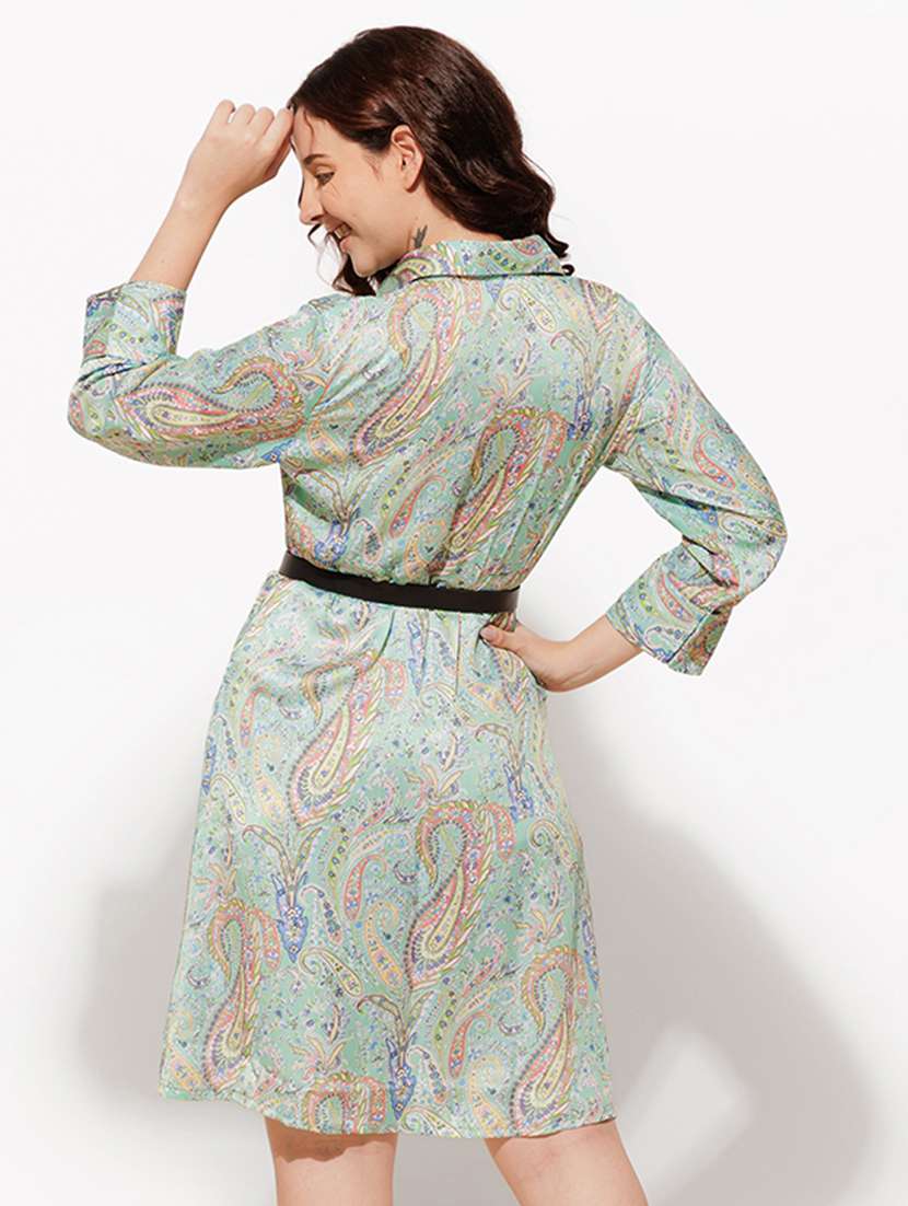 women green satin shirt dress - 21460107 -  Standard Image - 3