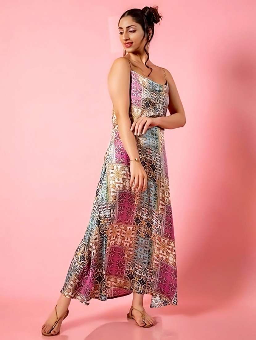 women multi colored satin a-line dress - 21460112 -  Standard Image - 3
