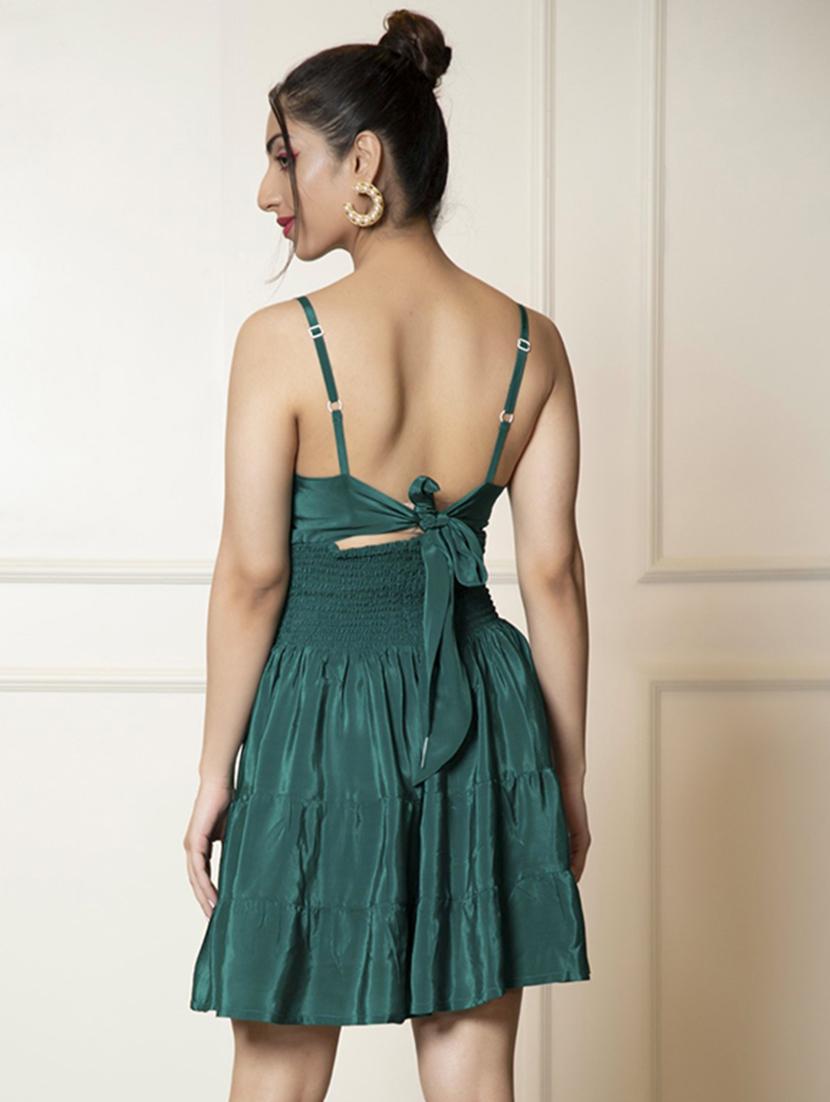 women teal green crepe fit & flare dress - 21460113 - Standard Image - 3