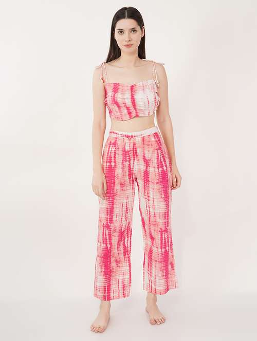 women pink cotton blend top and trouser co-ord set - 21460118 -  Standard Image - 0