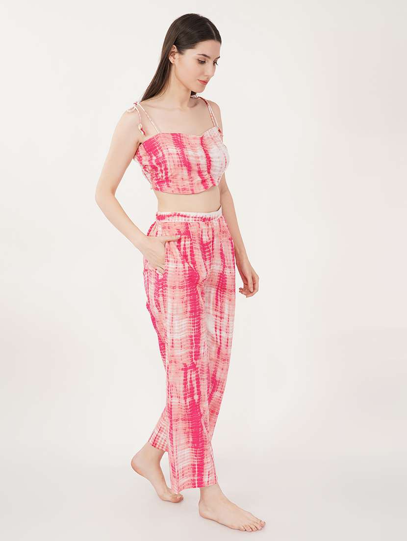 women pink cotton blend top and trouser co-ord set - 21460118 -  Standard Image - 3