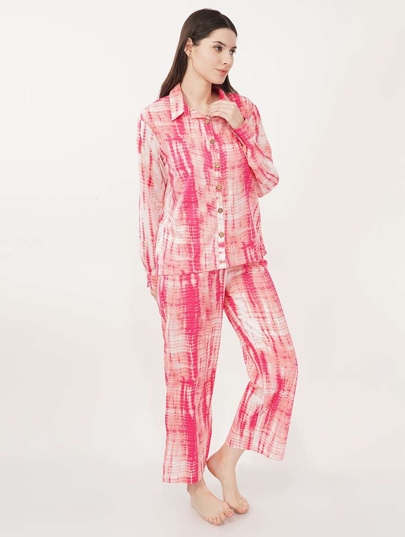 women pink cotton blend shirt and trouser co-ord set