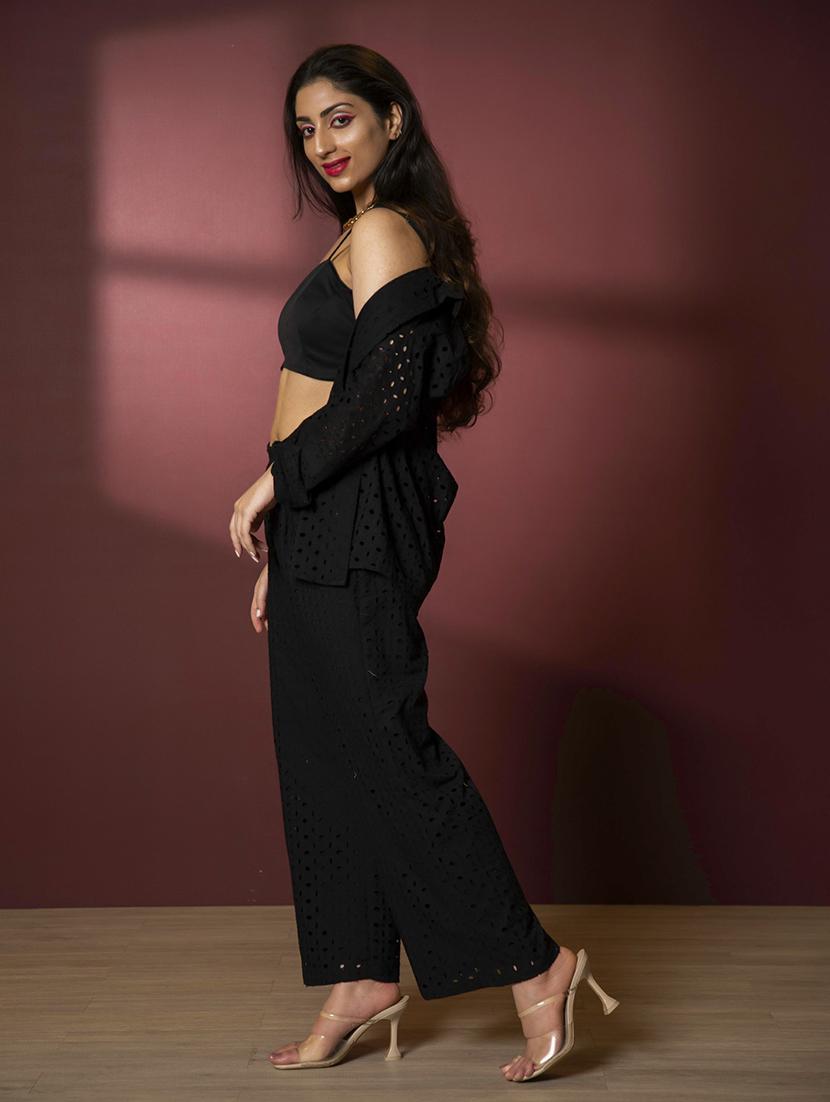 women black cotton blend shirt and trouser co-ord set - 21460142 - Standard Image - 3