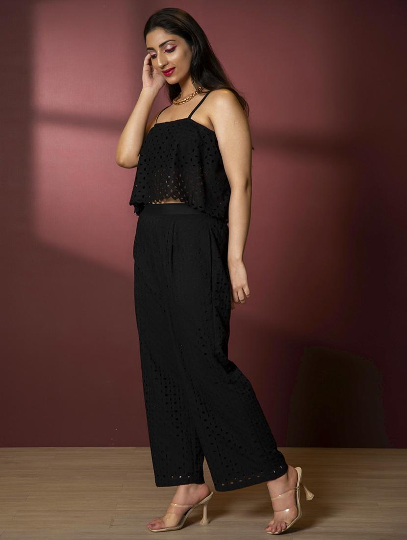 women black cotton blend top and trouser co-ord set - 21460143 - Standard Image - 3
