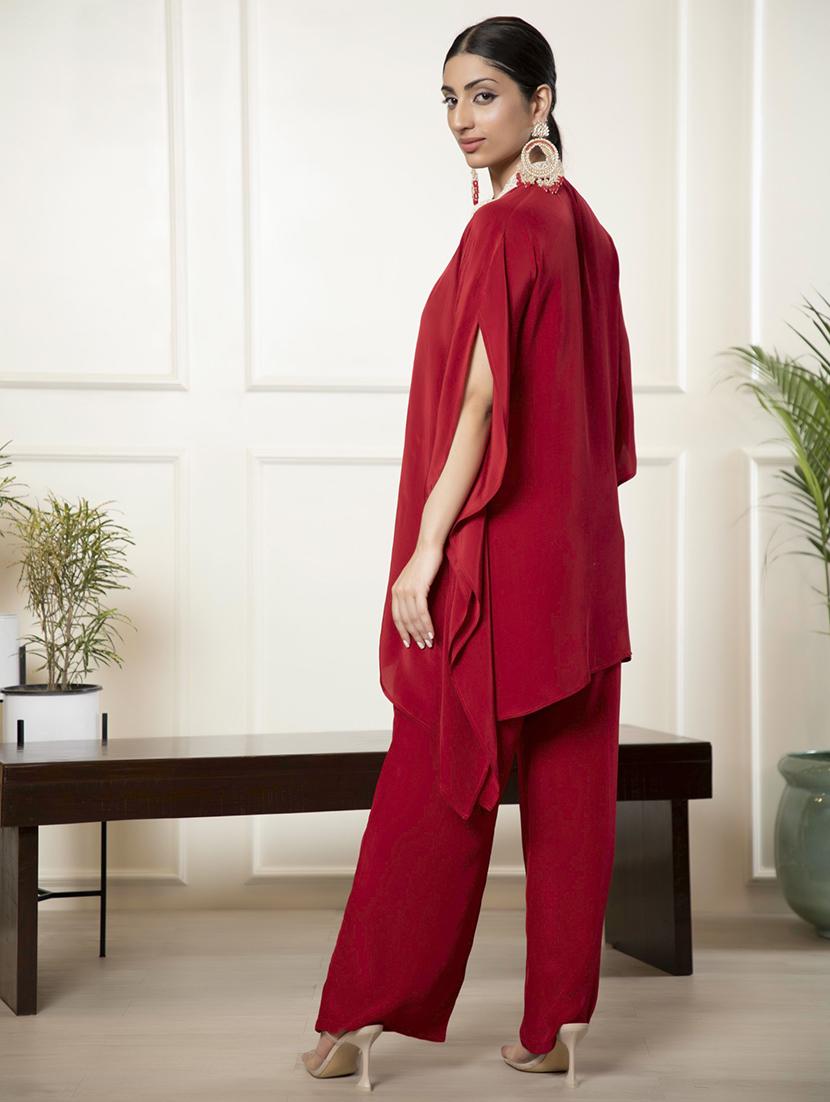 women red polyester top and trouser co-ord set - 21460145 - Standard Image - 3