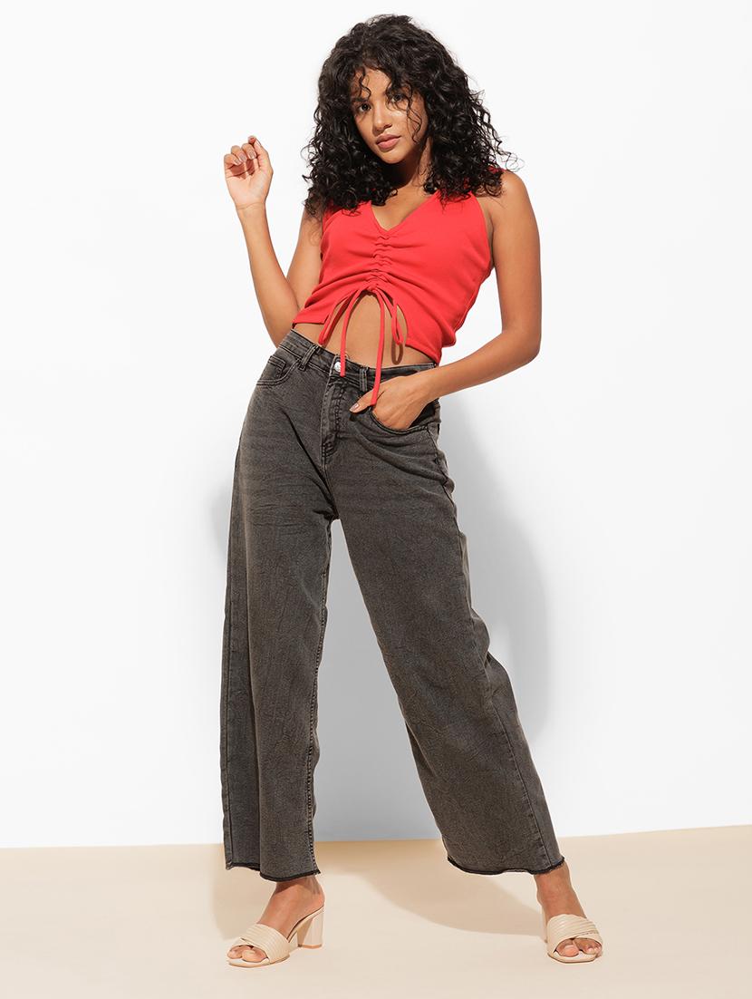 women red solid sleeveless crop top - 21460148 - Standard Image - 3