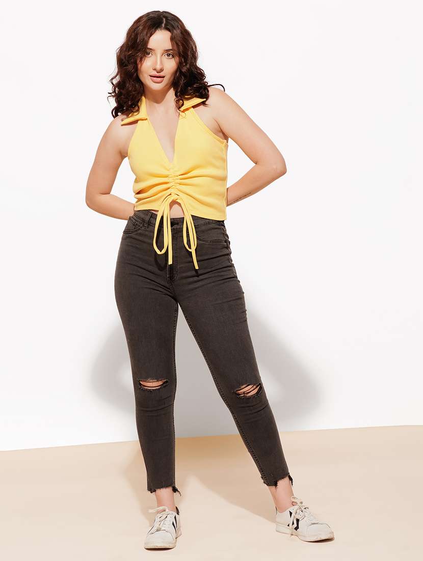 women yellow cotton crop top - 21460149 - Standard Image - 5