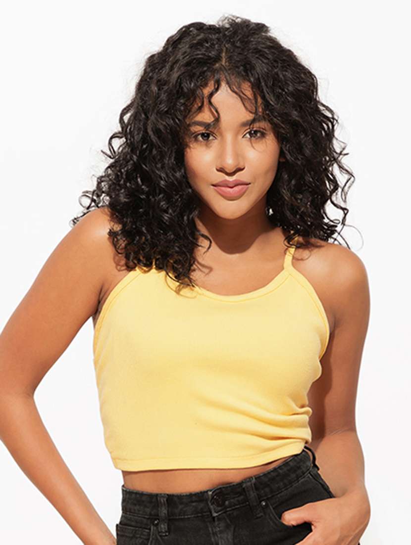 women yellow cotton crop top