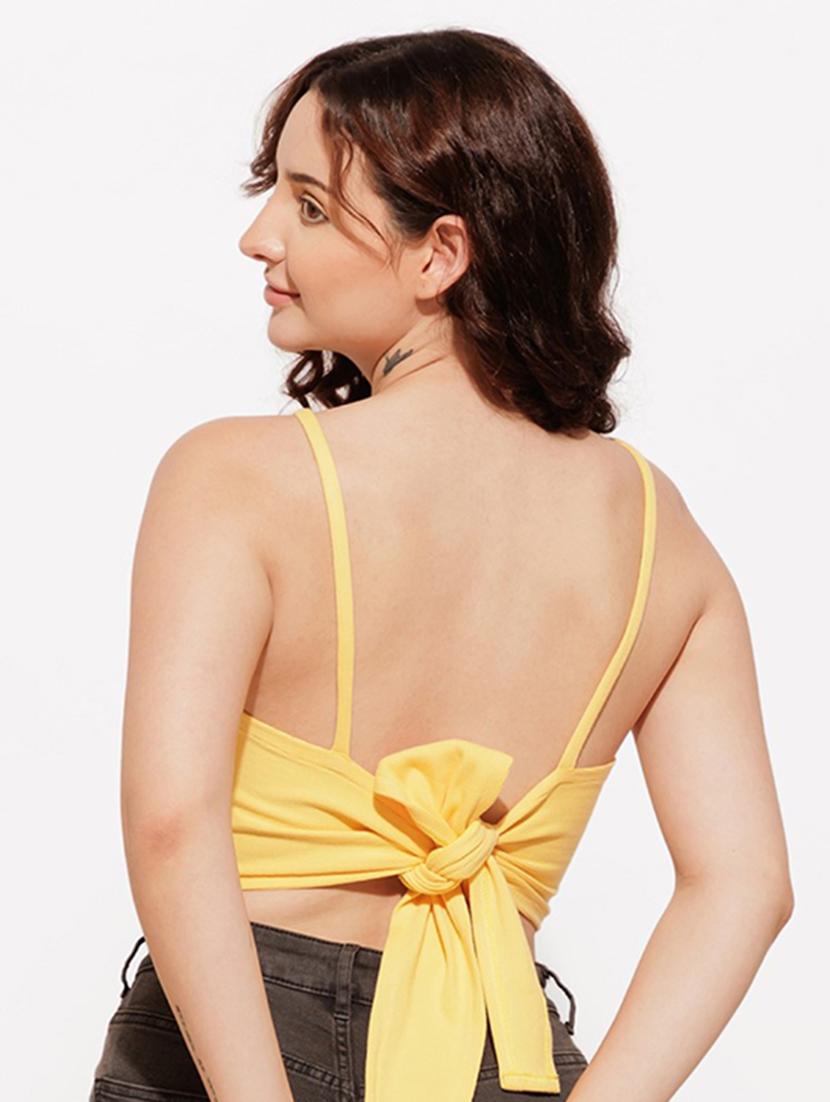 women yellow solid crop top - 21460157 - Standard Image - 3