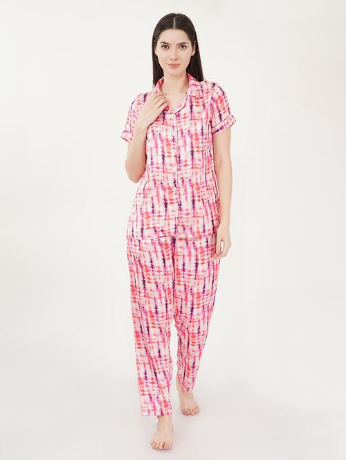 women pink satin pyjama nightwear set - 21460235 -  Standard Image - 0