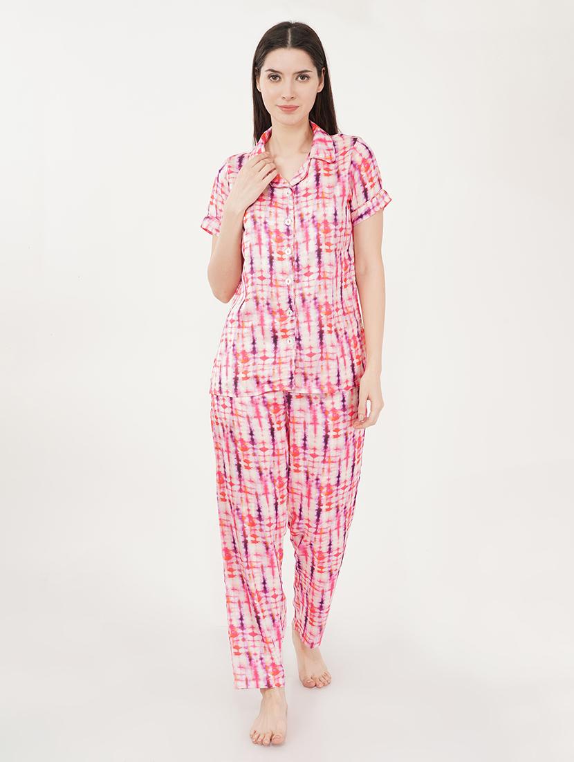 women pink satin pyjama nightwear set - 21460235 -  Zoom Image - 0