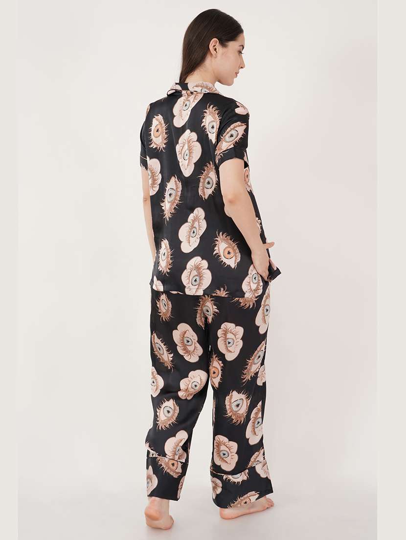 women black printed pyjama nightwear set - 21460237 -  Standard Image - 3