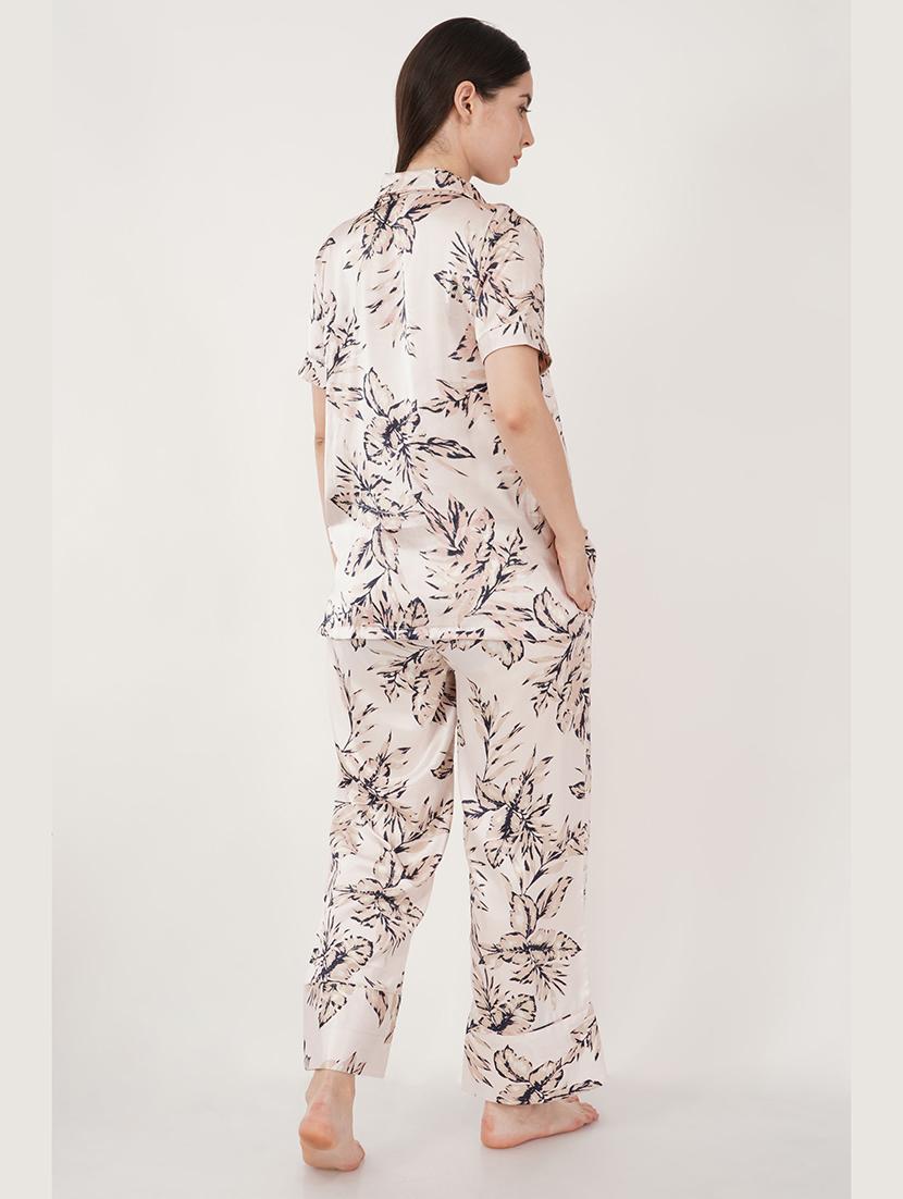 women beige satin pyjama nightwear set - 21460238 - Standard Image - 3