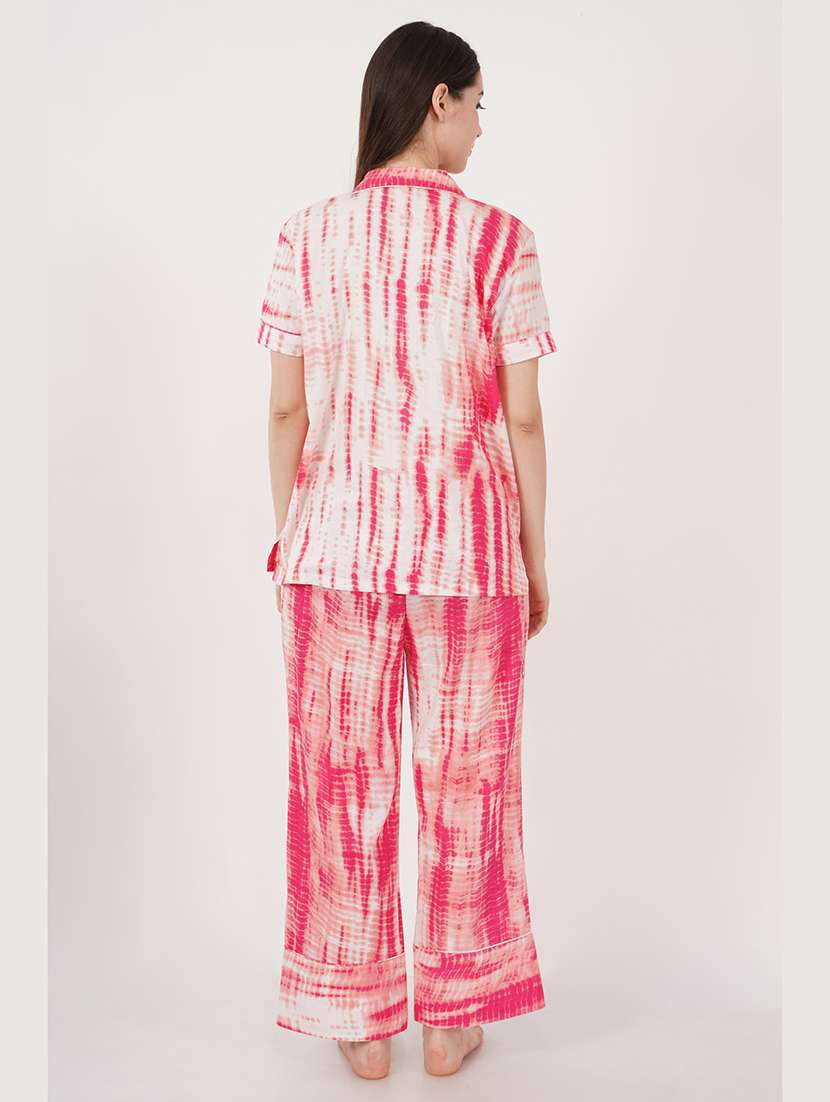 women pink tie & dye pyjama nightwear set - 21460239 -  Standard Image - 3