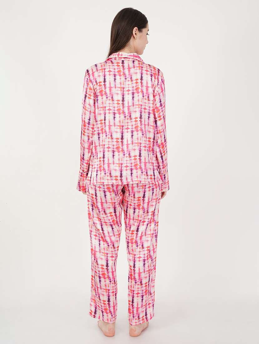 women pink tie & dye pyjama nightwear set - 21460242 - Standard Image - 3
